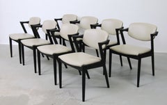 Eight Restored Ebonized Kai Kristiansen Dining Chairs Custom Upholstery Included