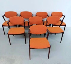 Eight Restored Kai Kristiansen Rosewood Dining Chairs Custom Upholstery Included