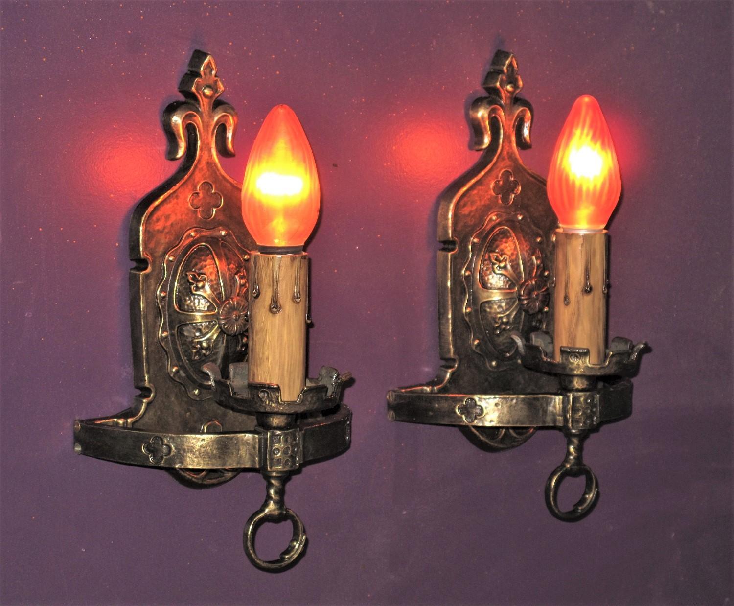 American Restored Tudor Revival Sconces circa 1928 Pair