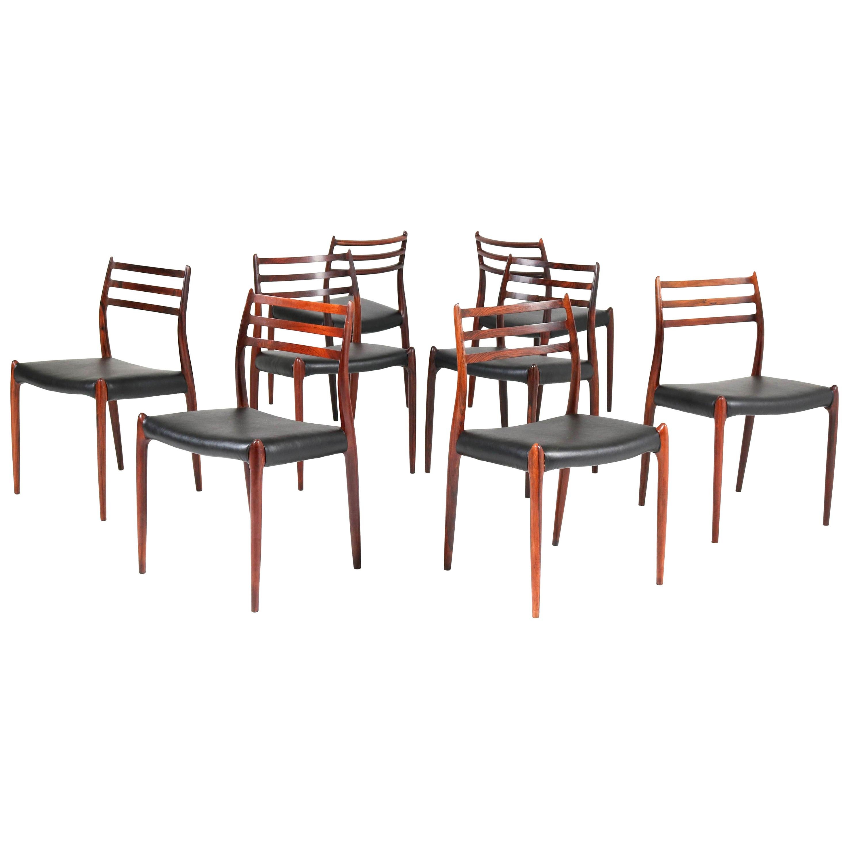 Eight Rosewood Model 78 Chairs by Niels O. Møller for J.L. Møllers, 1954