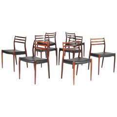 Eight Rosewood Model 78 Chairs by Niels O. Møller for J.L. Møllers, 1954