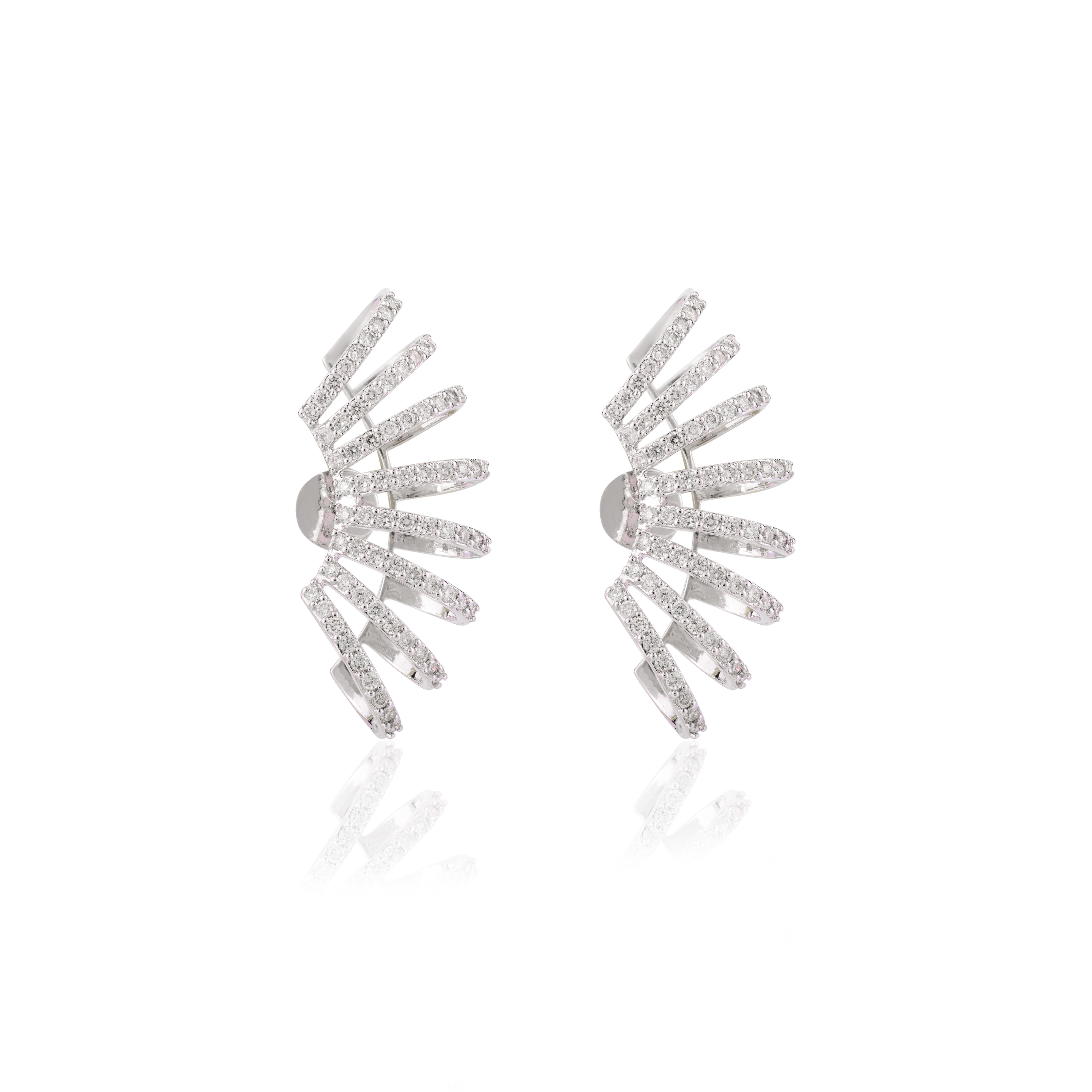 Orecchini con gabbia di diamanti a otto file da 1,32 carati in oro bianco massiccio 18 ct. in vendita 1
