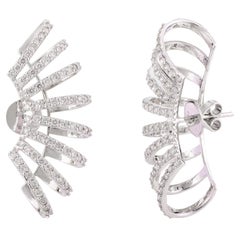 Eight Row 1.32 Carat Pave Diamond Cage Stud Earrings in 18k Solid White Gold