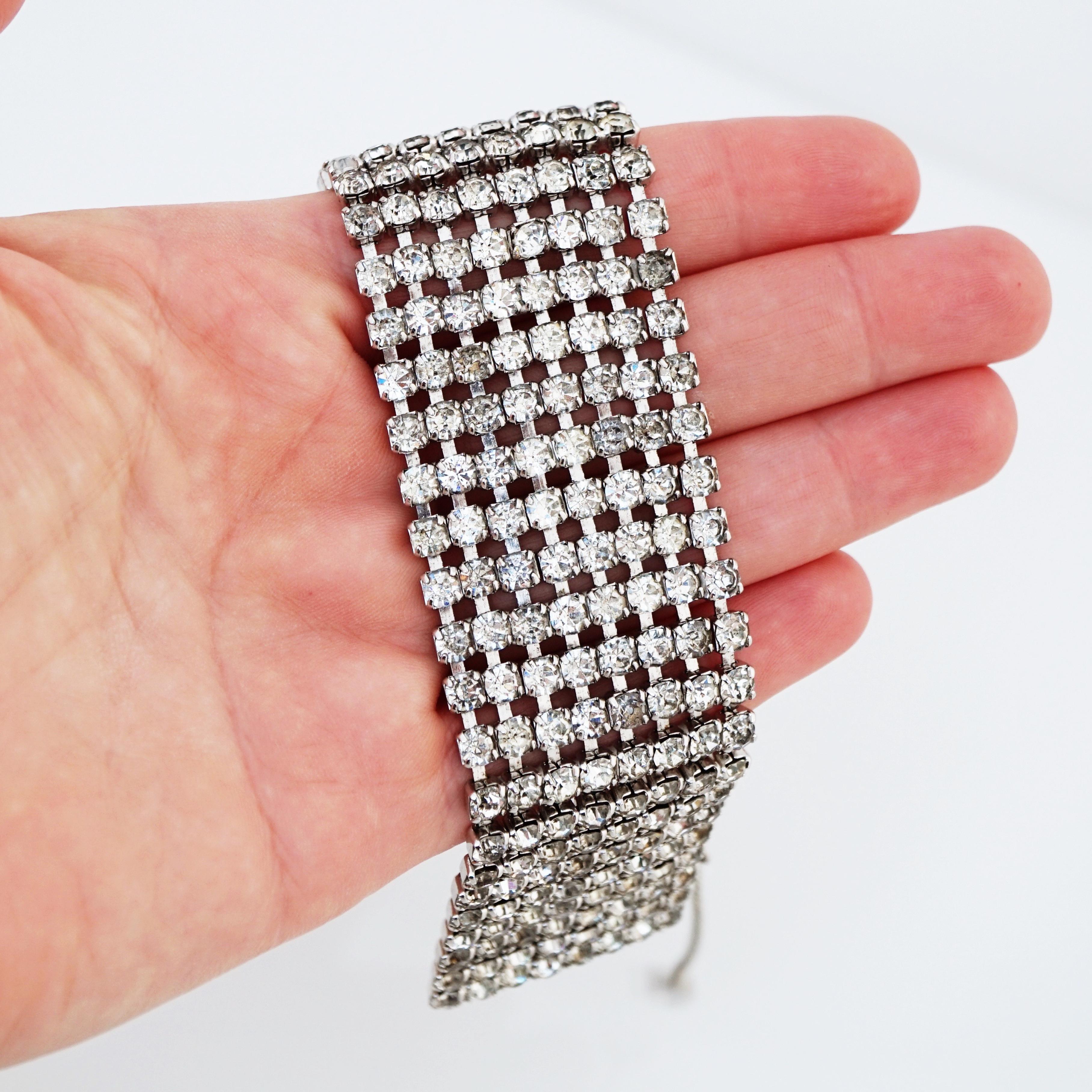 Modern Eight Row Crystal Rhinestone Cocktail Bracelet, 1950s For Sale