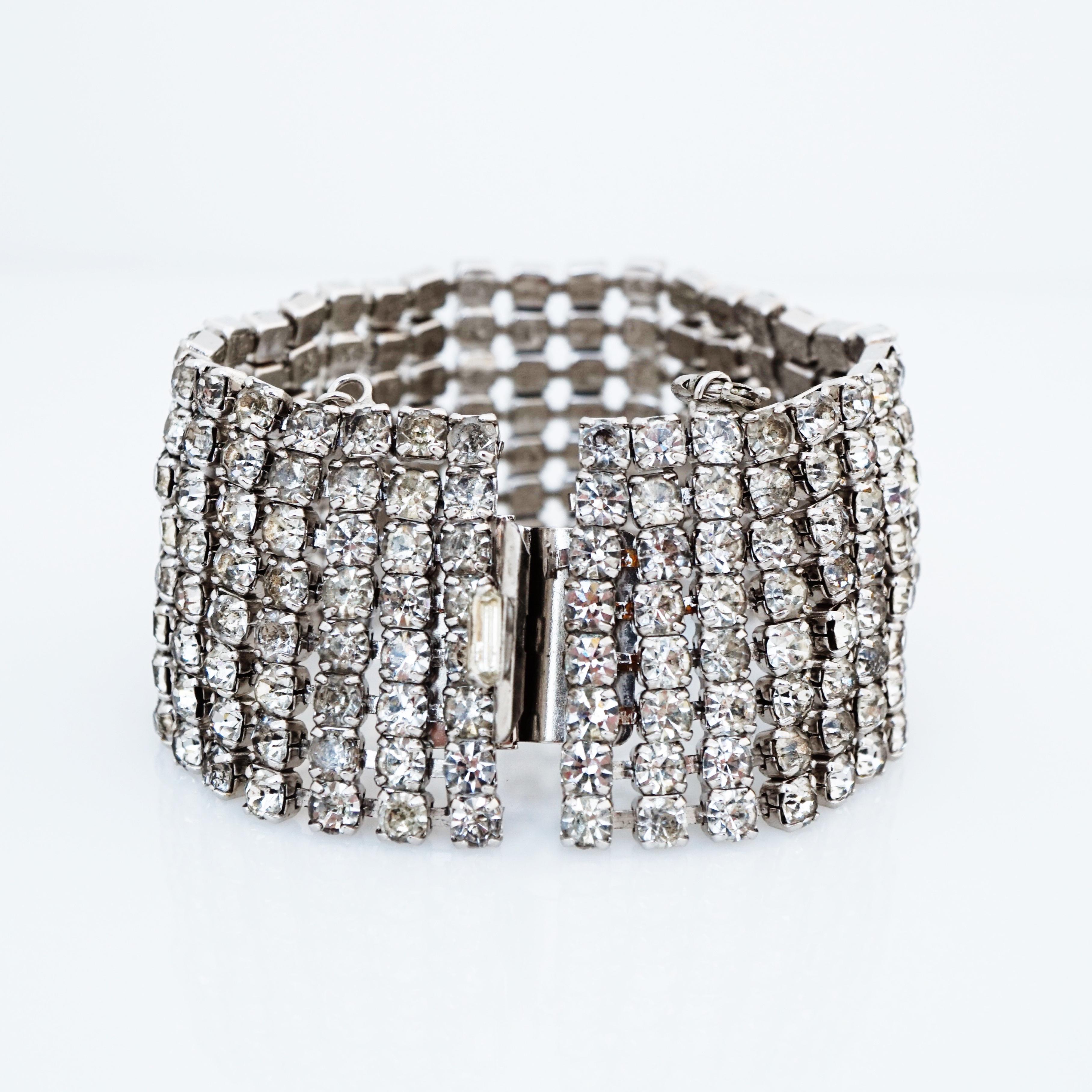 Eight Row Crystal Rhinestone Cocktail Bracelet, 1950s In Good Condition For Sale In McKinney, TX