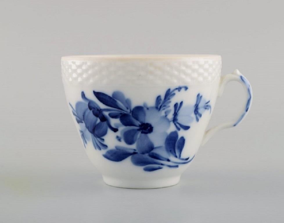 Danish Eight Royal Copenhagen Blue Flower Braided Coffee Cups with Saucers, Mid 20th C For Sale