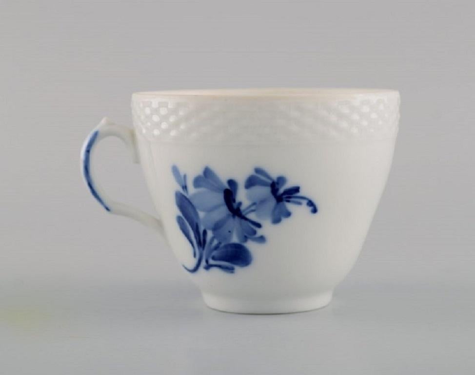 Hand-Painted Eight Royal Copenhagen Blue Flower Braided Coffee Cups with Saucers, Mid 20th C For Sale