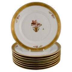 Eight Royal Copenhagen Golden Basket Lunch Plates in Hand-Painted Porcelain