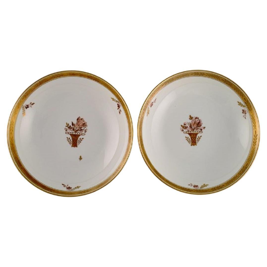 Two Royal Copenhagen Golden Basket Bowls in Hand-Painted Porcelain For Sale