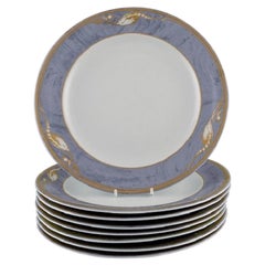 Eight Royal Copenhagen Gray Magnolia Porcelain Dinner Plates, Late 20th Century