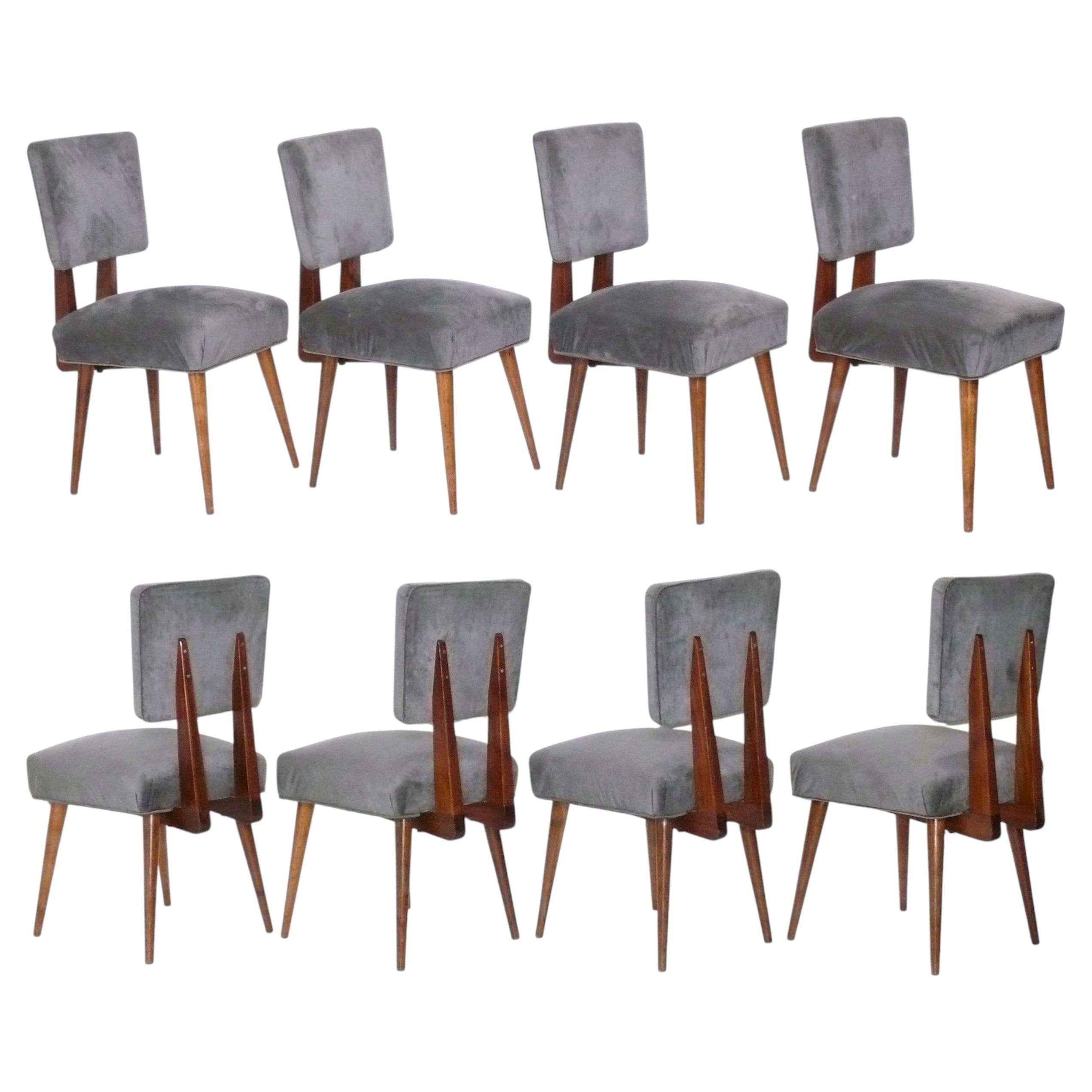 Eight Sculptural Italian Dining Chairs Midcentury Modern Gio Ponti Style Set 8