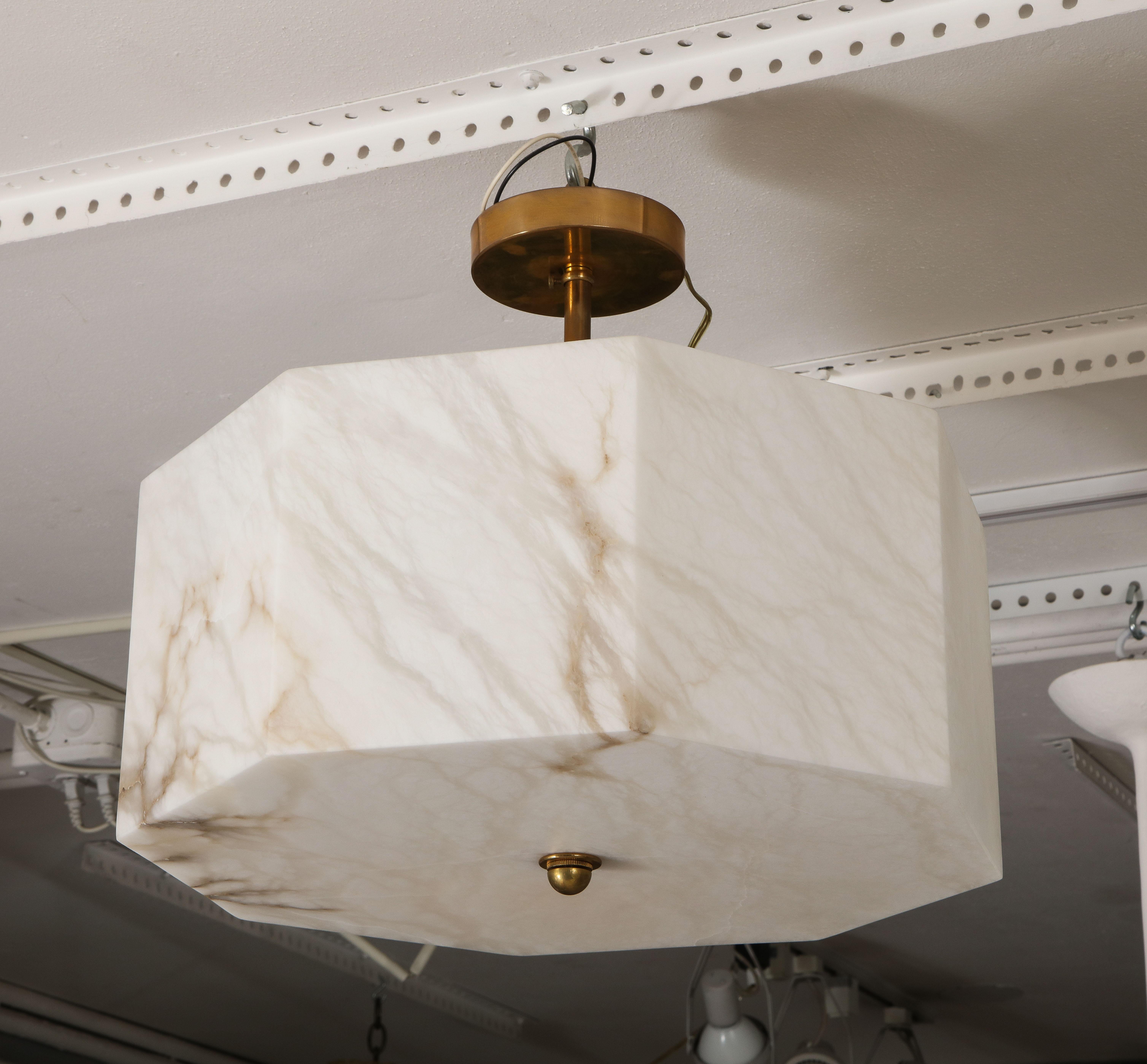 Brass Eight-Sided Custom Alabaster Fixture For Sale