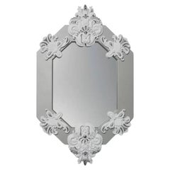 Eight Sided Limited Edition Wall Mirror with Silver Wood Frame & White Porcelain