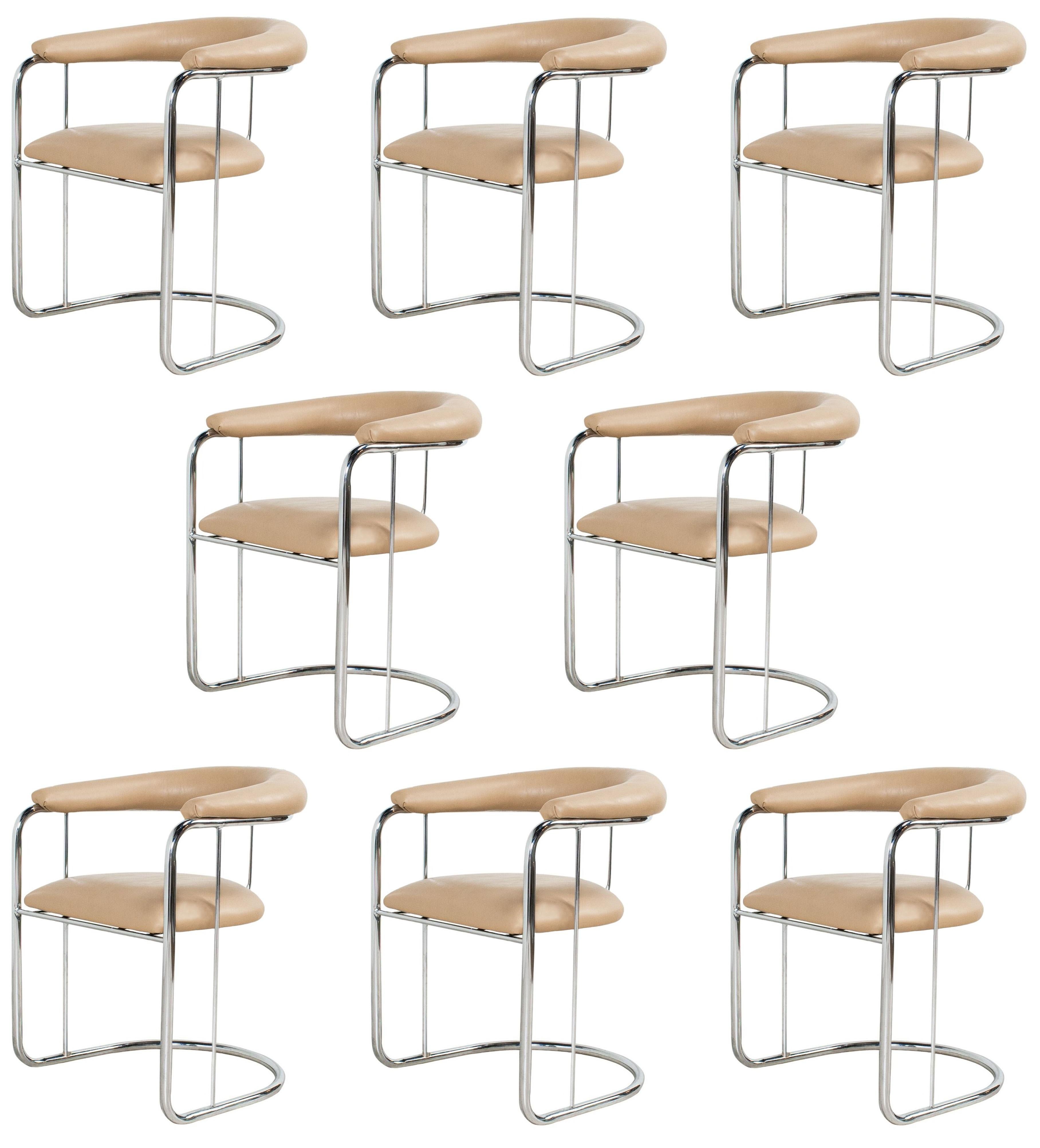Eight Sleek Chrome Dining Chairs by Anton Lorenz for Thonet