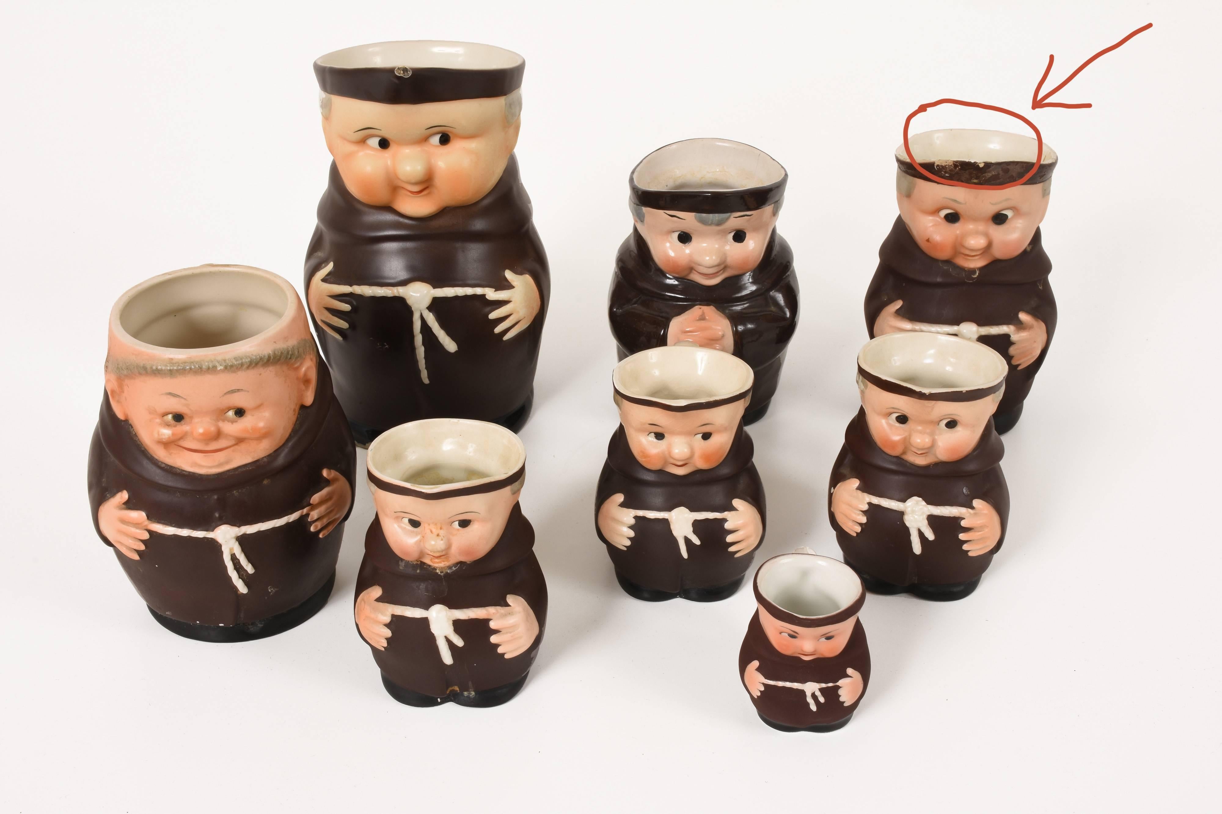 Eight Small Porcelain Mugs, Friars, Various Measures, Italian and German For Sale 5