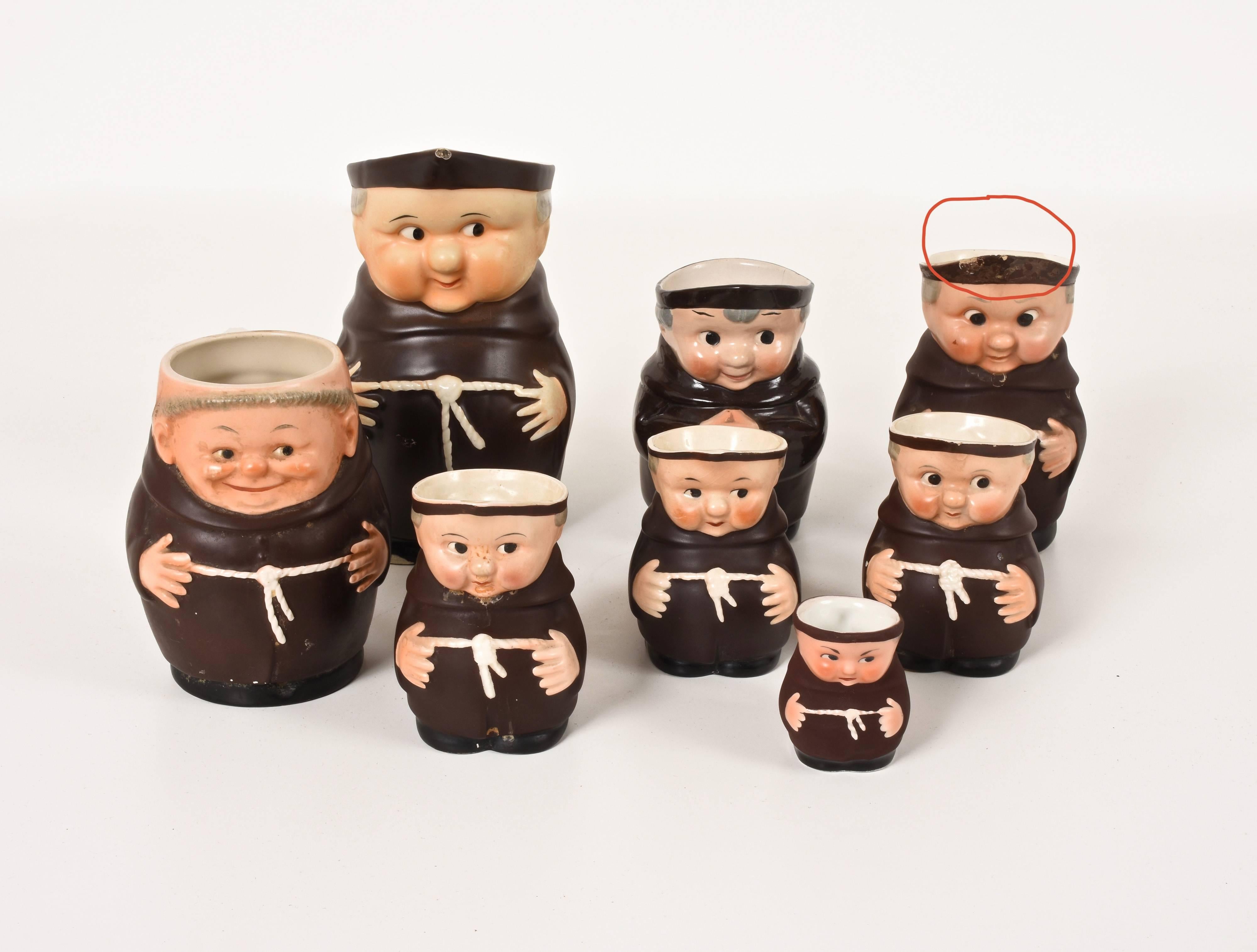 Eight Small Porcelain Mugs, Friars, Various Measures, Italian and German For Sale 6