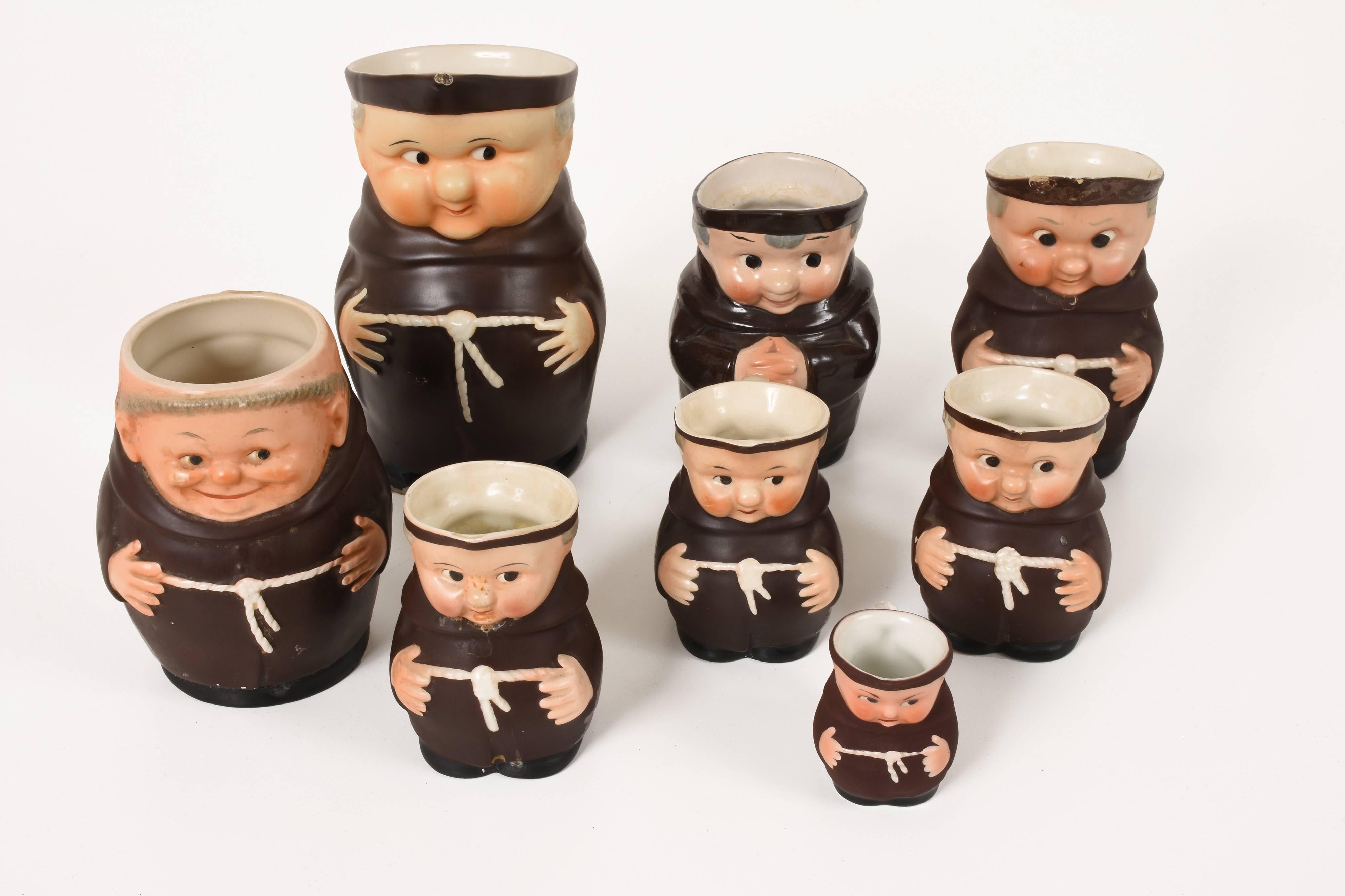 20th Century Eight Small Porcelain Mugs, Friars, Various Measures, Italian and German For Sale