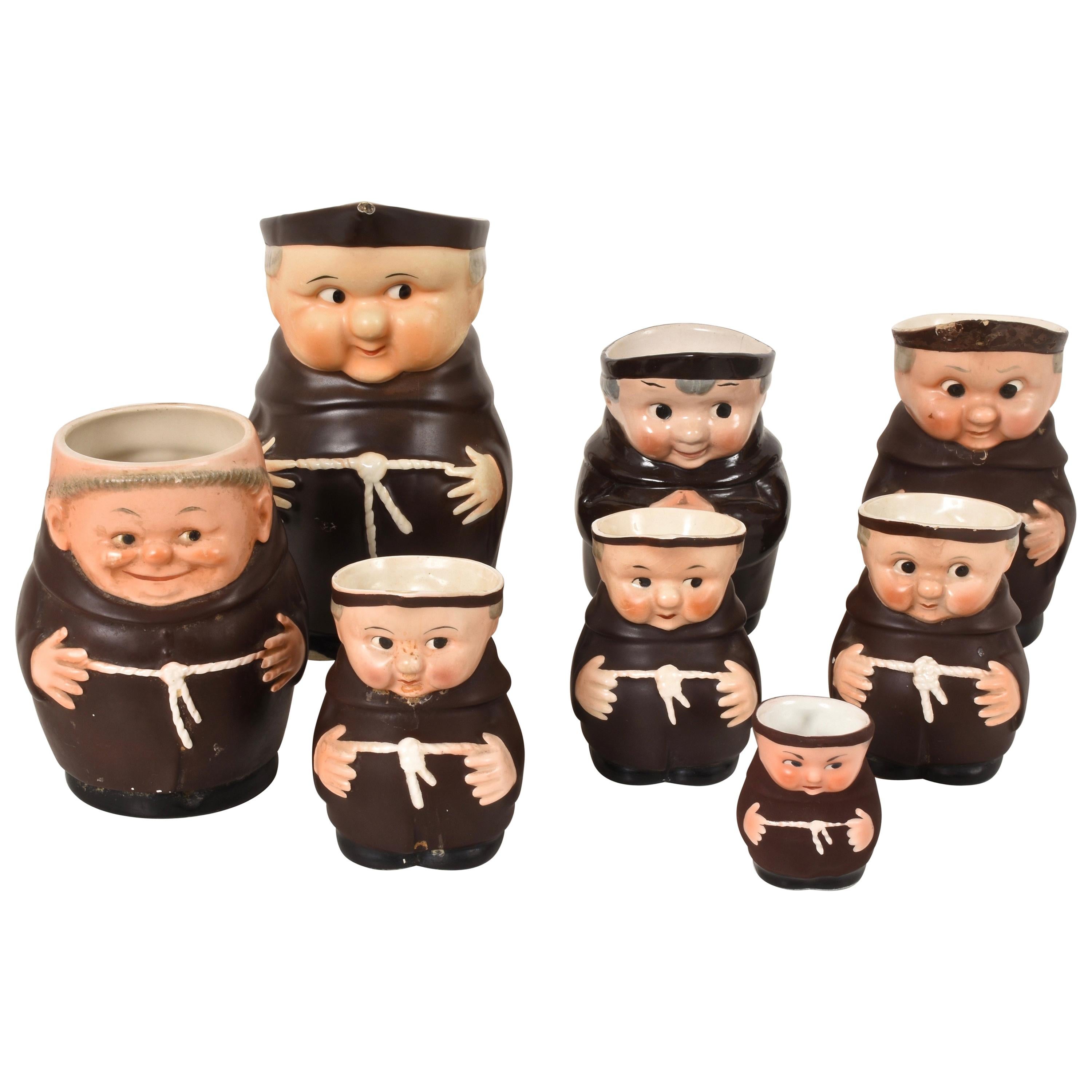 Eight Small Porcelain Mugs, Friars, Various Measures, Italian and German For Sale