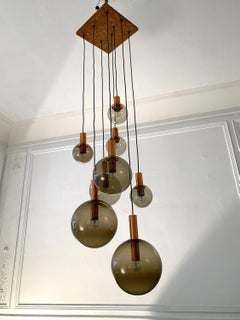 Eight Smoked Glass Globe Ceiling Light, RAAK, 1970s