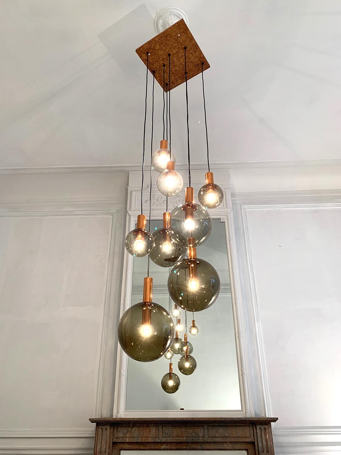 Late 20th Century Eight Smoked Glass Globe Ceiling Light, RAAK, 1970s For Sale