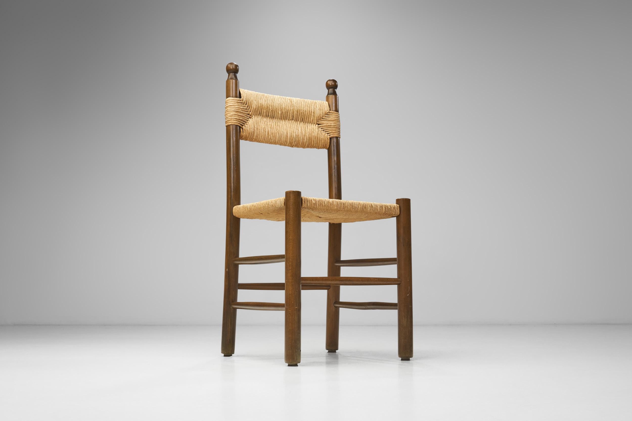 Eight Solid Wood and Straw Dining Chairs, Europe ca 1950s For Sale 2
