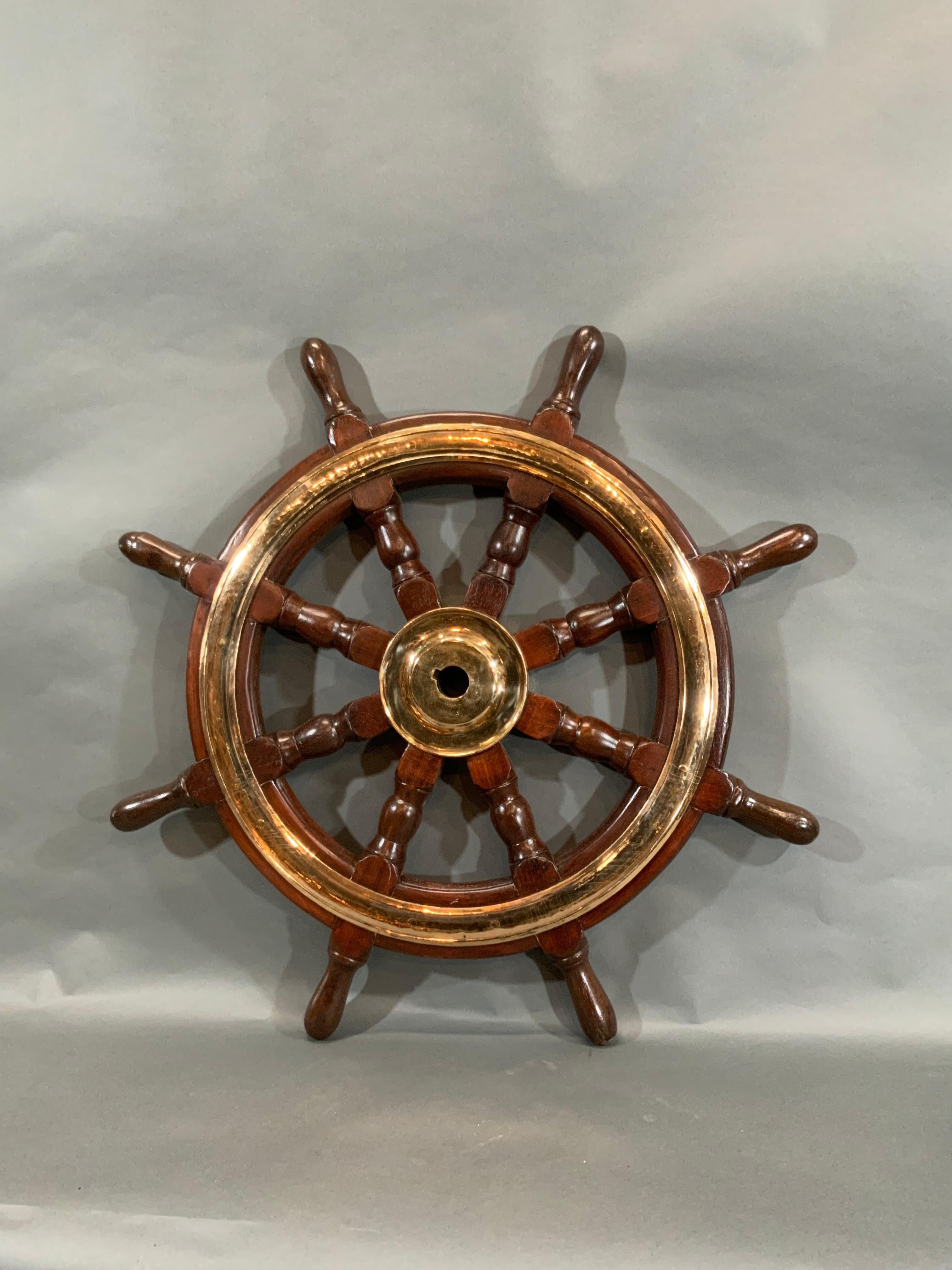 Early 20th Century Eight Spoke Ships Wheel with Solid Brass For Sale