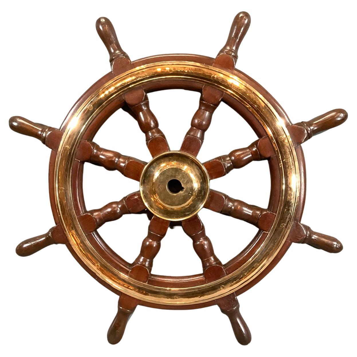 Eight Spoke Ships Wheel with Solid Brass For Sale