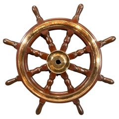 Antique Eight Spoke Ships Wheel with Solid Brass