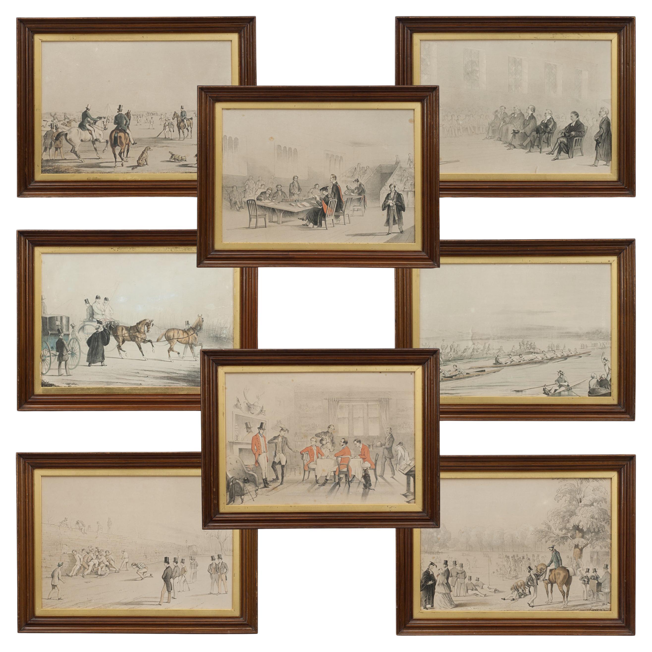 Eight Student Life Lithographs, Eton and Oxford For Sale
