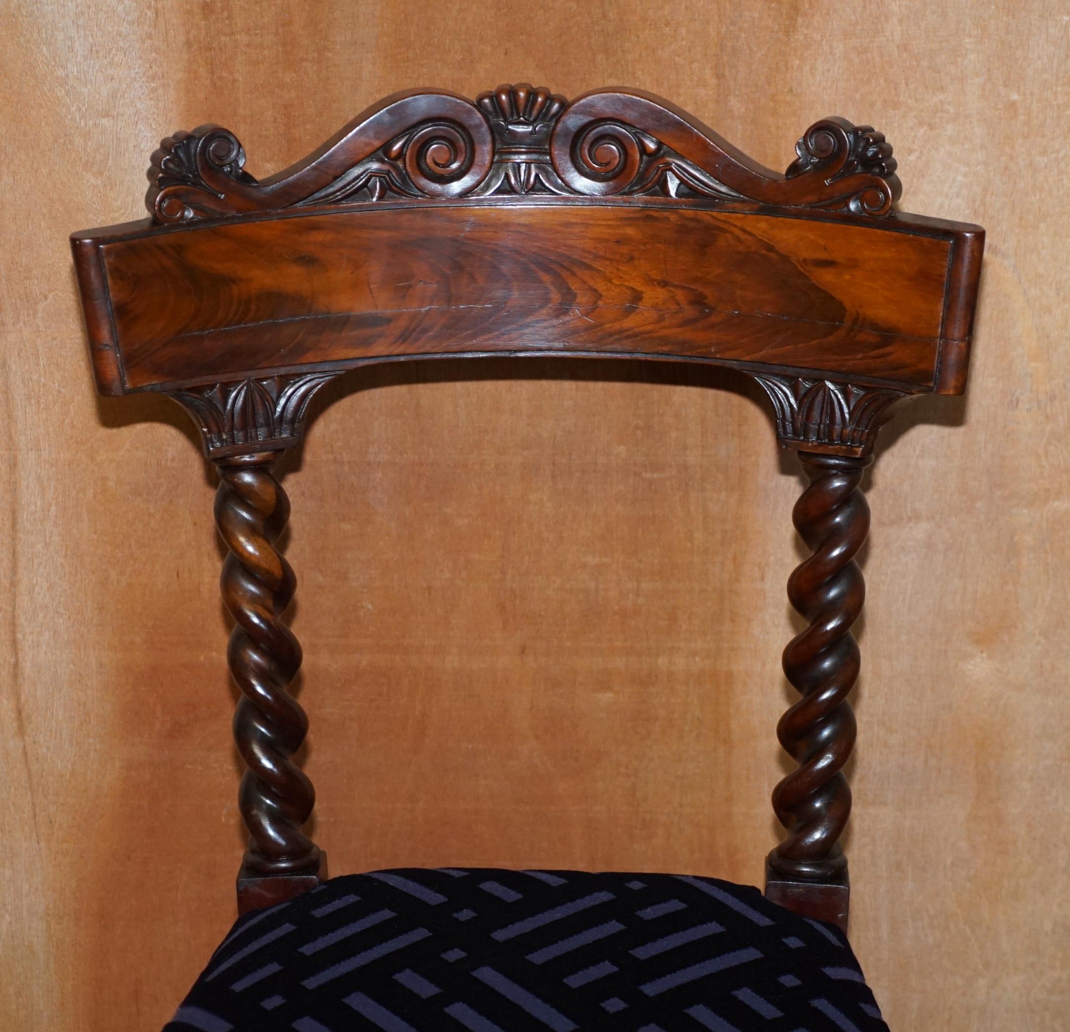 Hand-Crafted Eight Stunning Antique Victorian Hardwood Dining Chairs with Barley Twist Backs