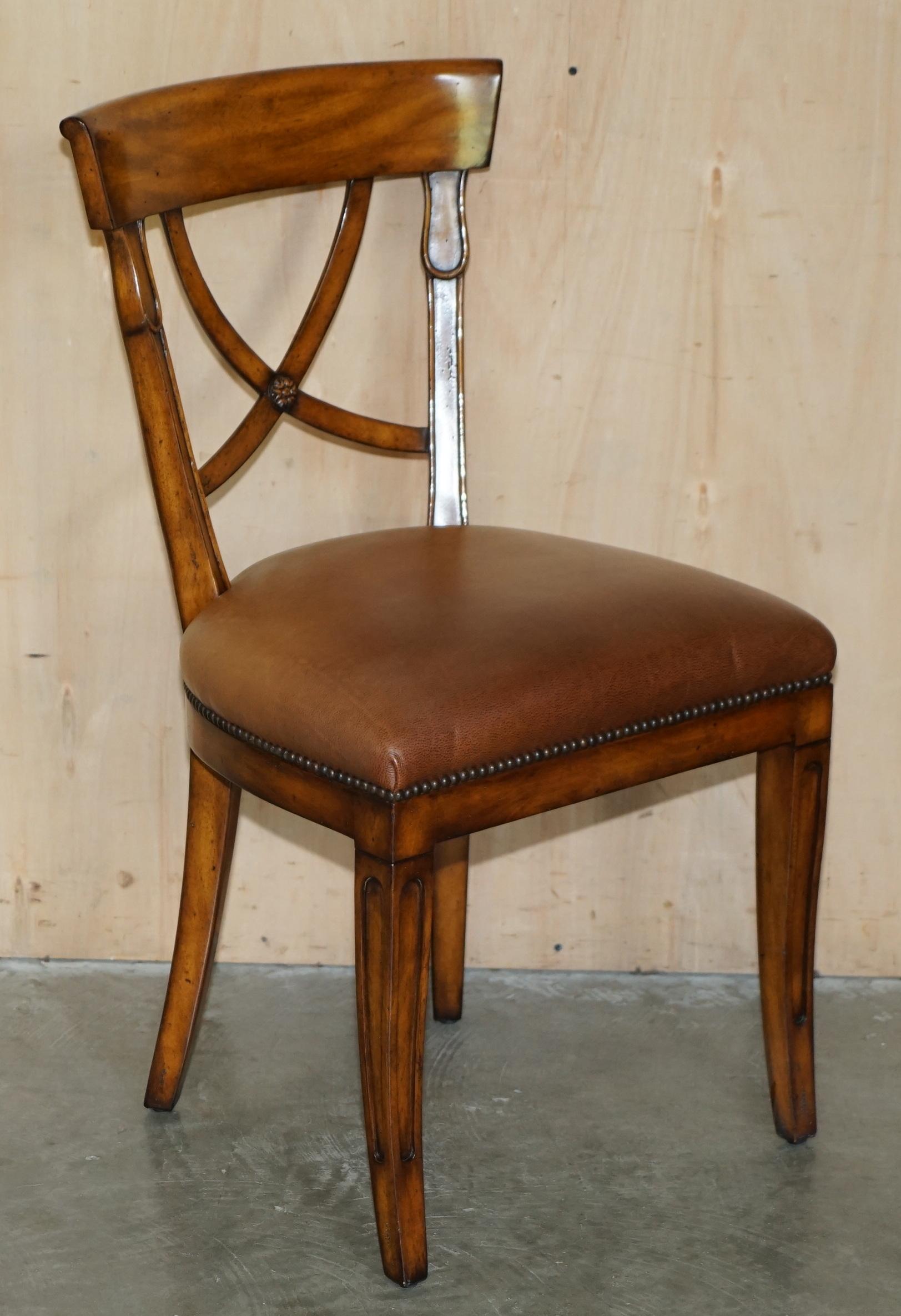 EIGHT STUNNING THEODORE ALEXANDER BROWN LEATHER EMBOSSED DiNING CHAIRS PART SET 4