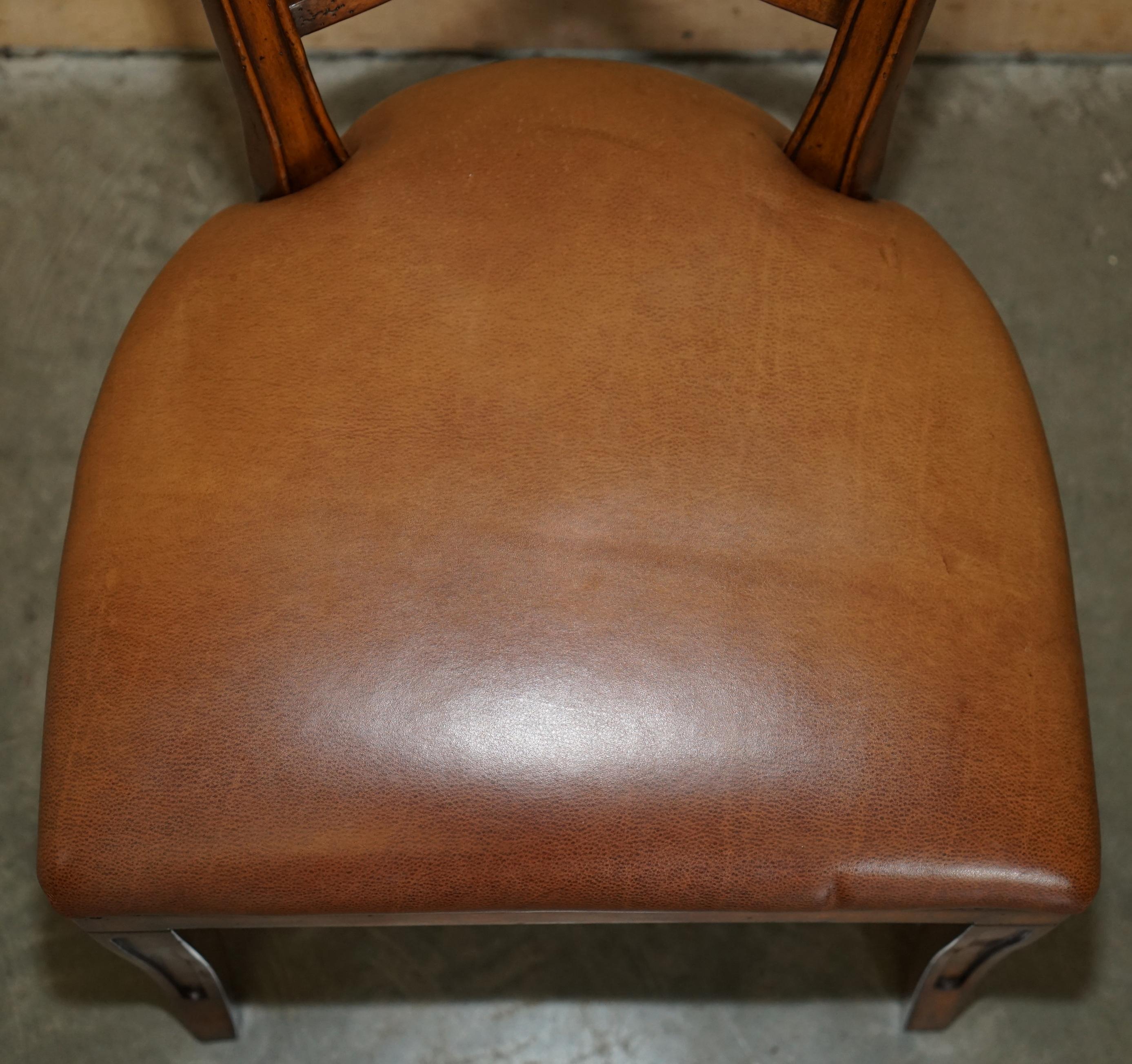 EIGHT STUNNING THEODORE ALEXANDER BROWN LEATHER EMBOSSED DiNING CHAIRS PART SET For Sale 6
