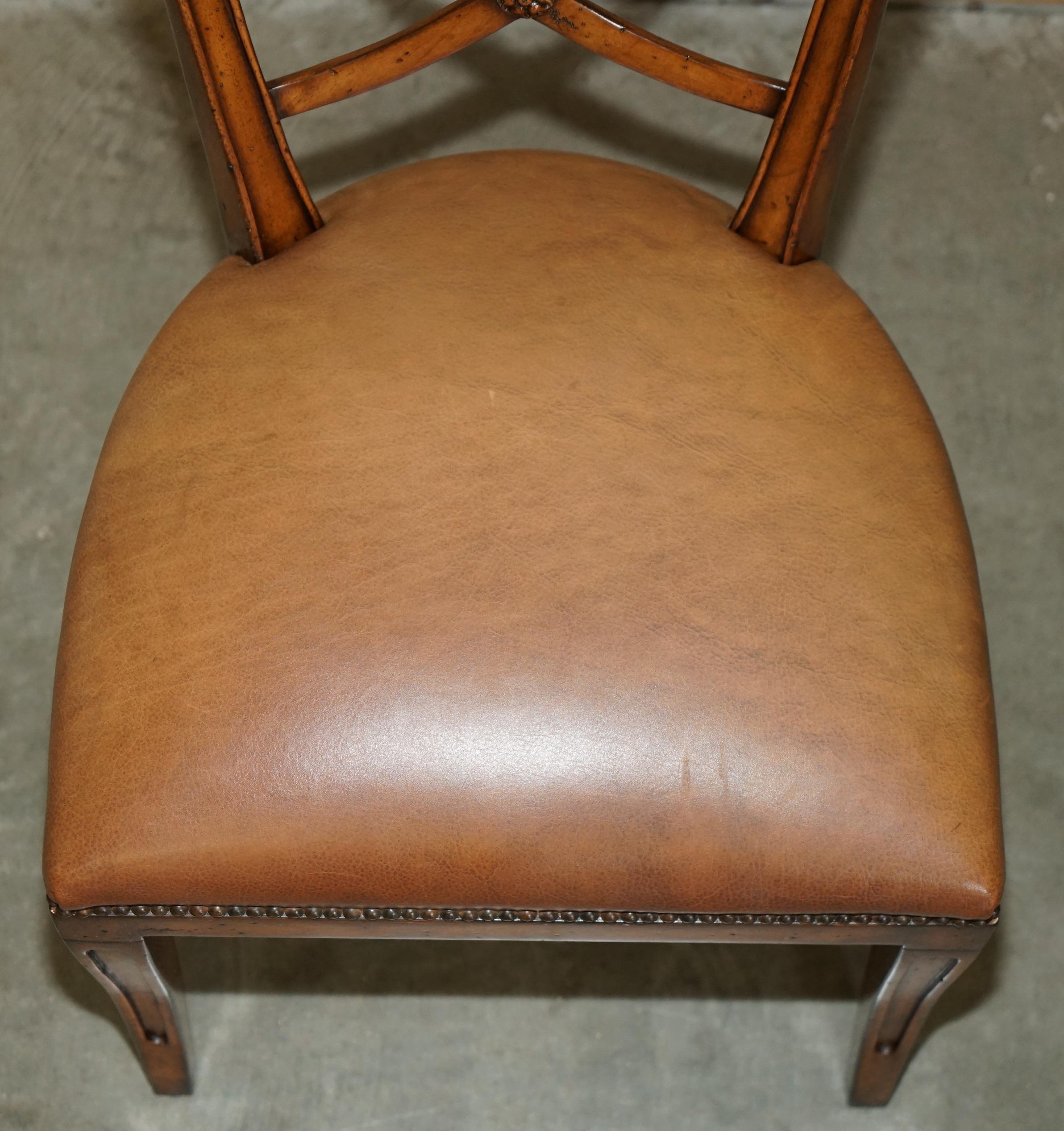 EIGHT STUNNING THEODORE ALEXANDER BROWN LEATHER EMBOSSED DiNING CHAIRS PART SET For Sale 8