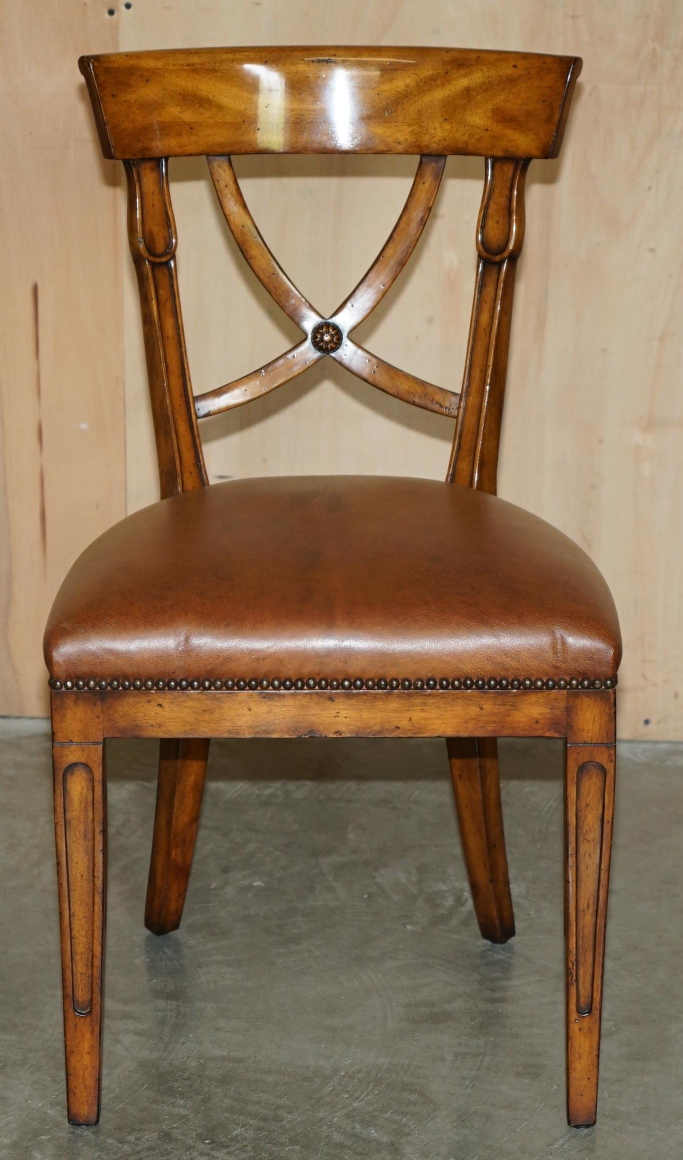 EIGHT STUNNING THEODORE ALEXANDER BROWN LEATHER EMBOSSED DiNING CHAIRS PART SET For Sale 9