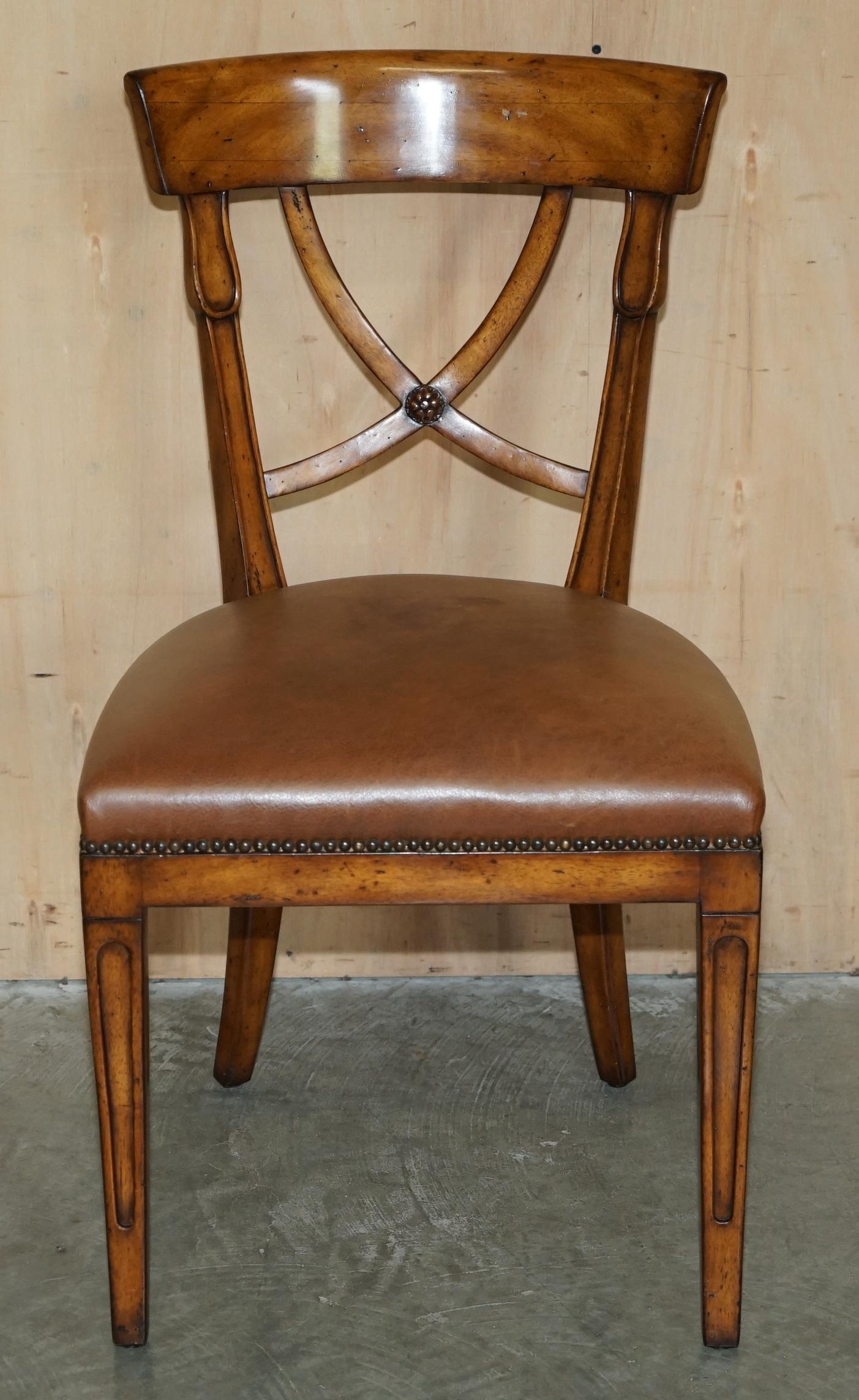 EIGHT STUNNING THEODORE ALEXANDER BROWN LEATHER EMBOSSED DiNING CHAIRS PART SET For Sale 11