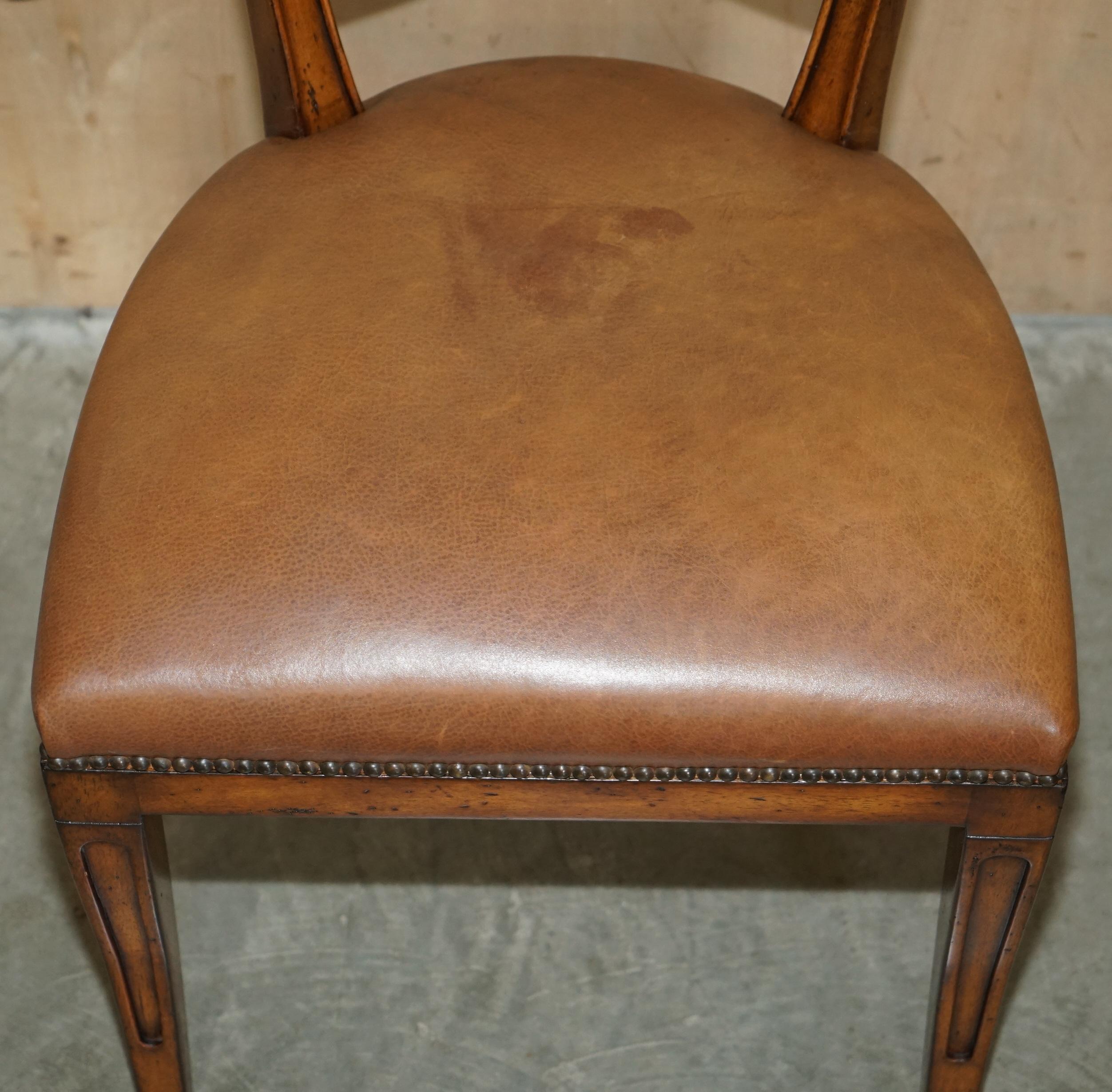 EIGHT STUNNING THEODORE ALEXANDER BROWN LEATHER EMBOSSED DiNING CHAIRS PART SET For Sale 12
