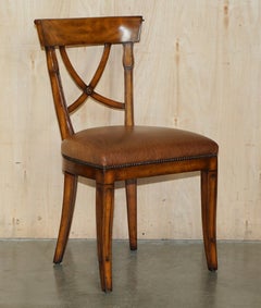 EIGHT STUNNING THEODORE ALEXANDER BROWN LEATHER EMBOSSED DiNING CHAIRS PART SET