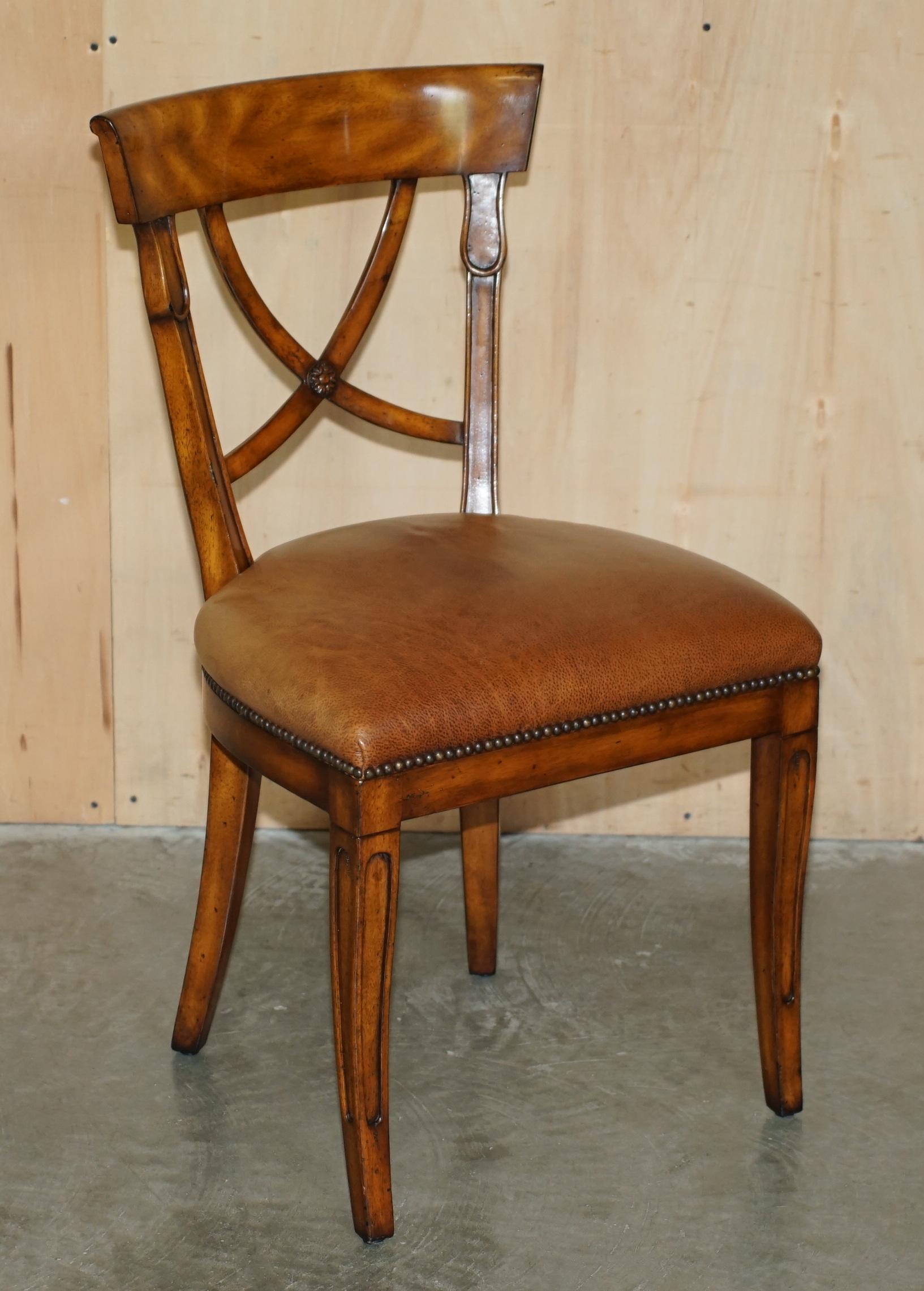 EIGHT STUNNING THEODORE ALEXANDER BROWN LEATHER EMBOSSED DiNING CHAIRS PART SET For Sale 13
