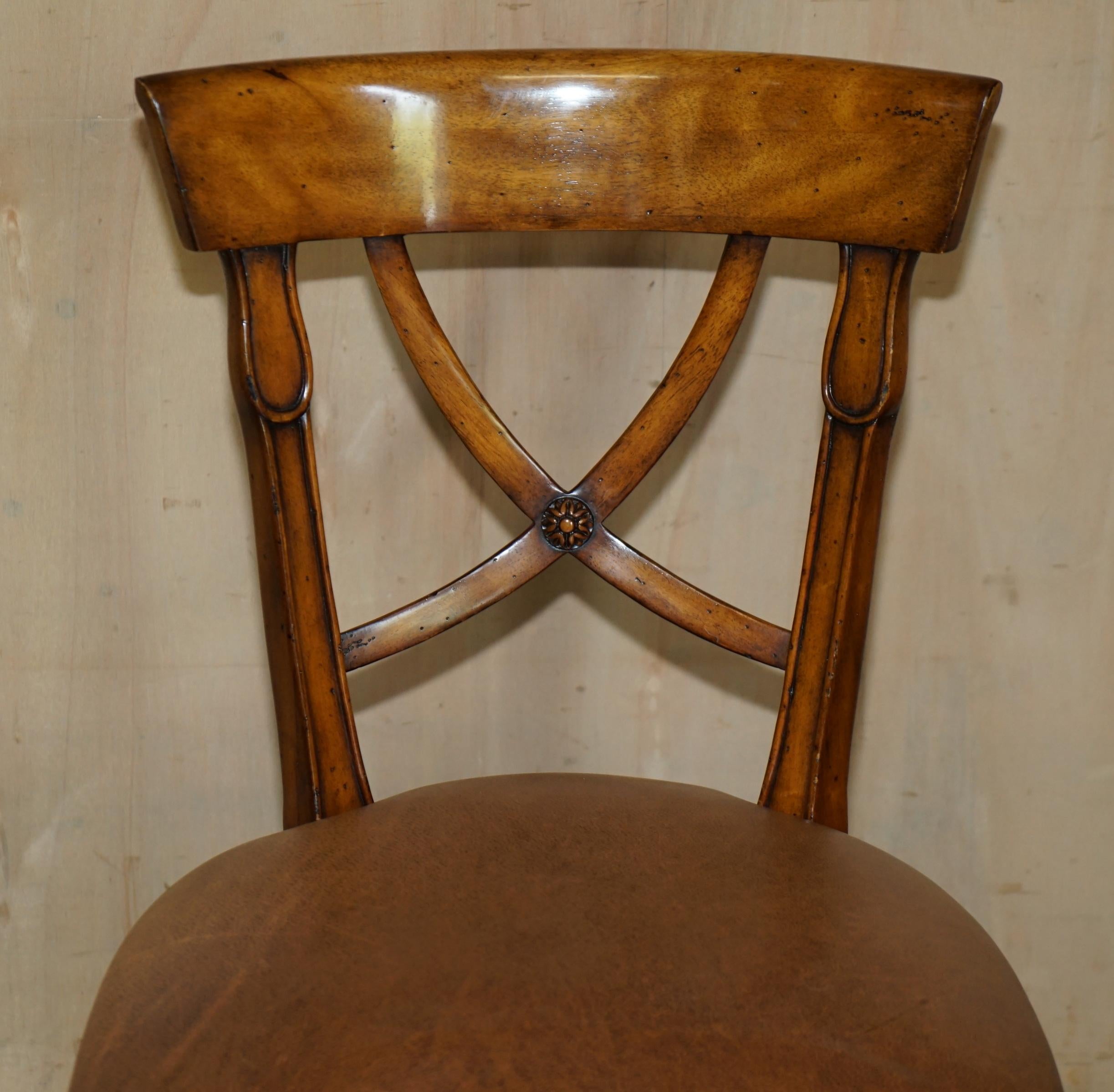 English EIGHT STUNNING THEODORE ALEXANDER BROWN LEATHER EMBOSSED DiNING CHAIRS PART SET For Sale