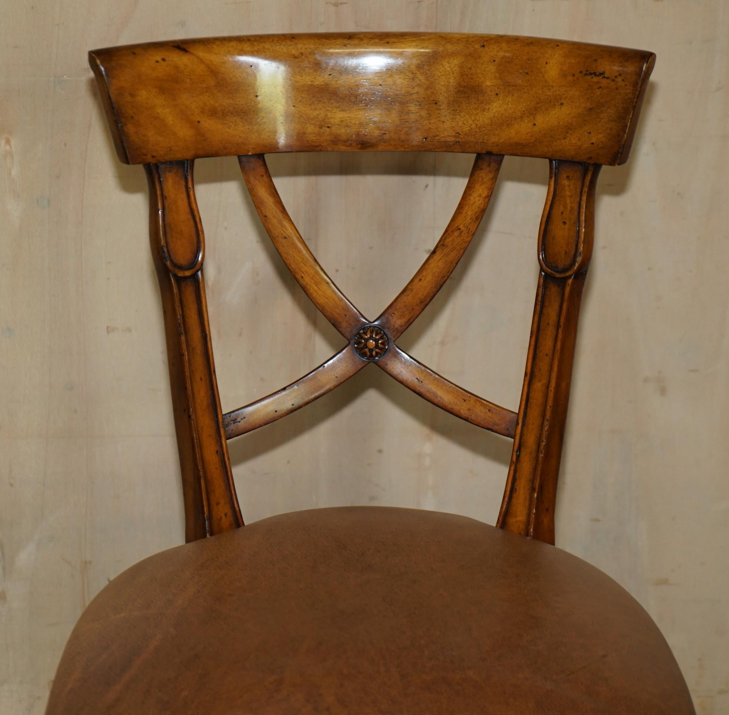 English EIGHT STUNNING THEODORE ALEXANDER BROWN LEATHER EMBOSSED DiNING CHAIRS PART SET