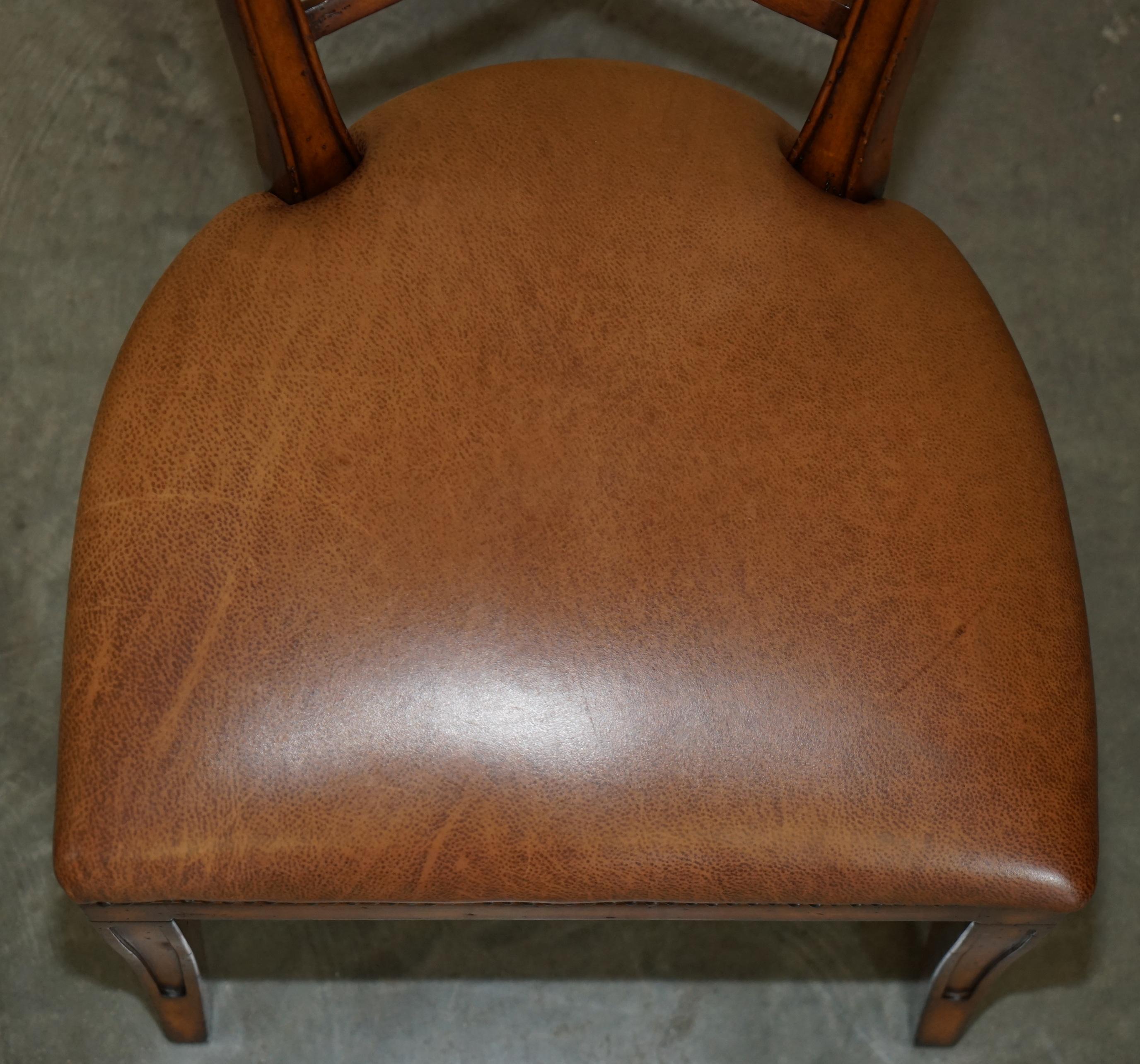 Hand-Crafted EIGHT STUNNING THEODORE ALEXANDER BROWN LEATHER EMBOSSED DiNING CHAIRS PART SET For Sale