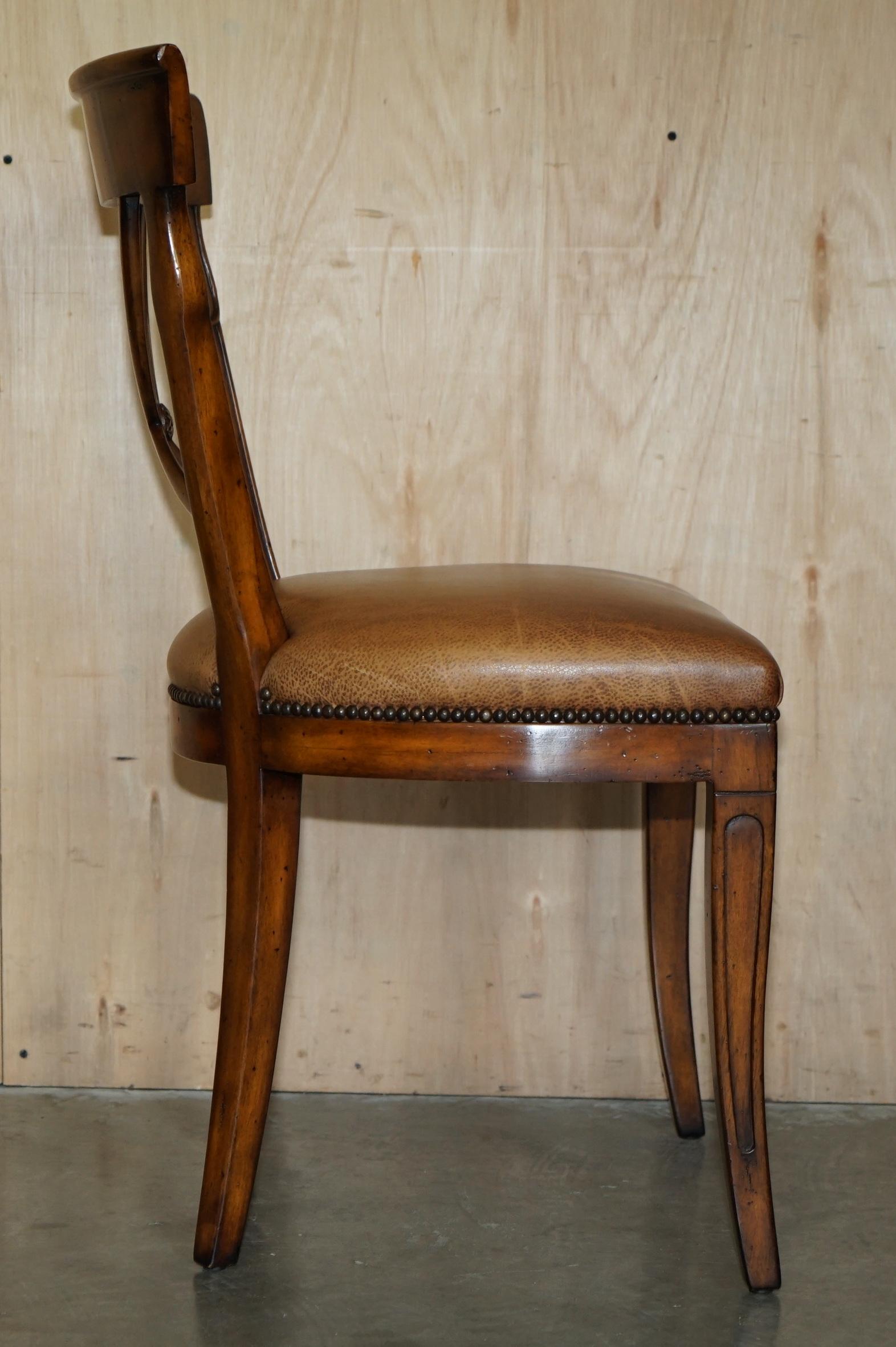 Leather EIGHT STUNNING THEODORE ALEXANDER BROWN LEATHER EMBOSSED DiNING CHAIRS PART SET For Sale