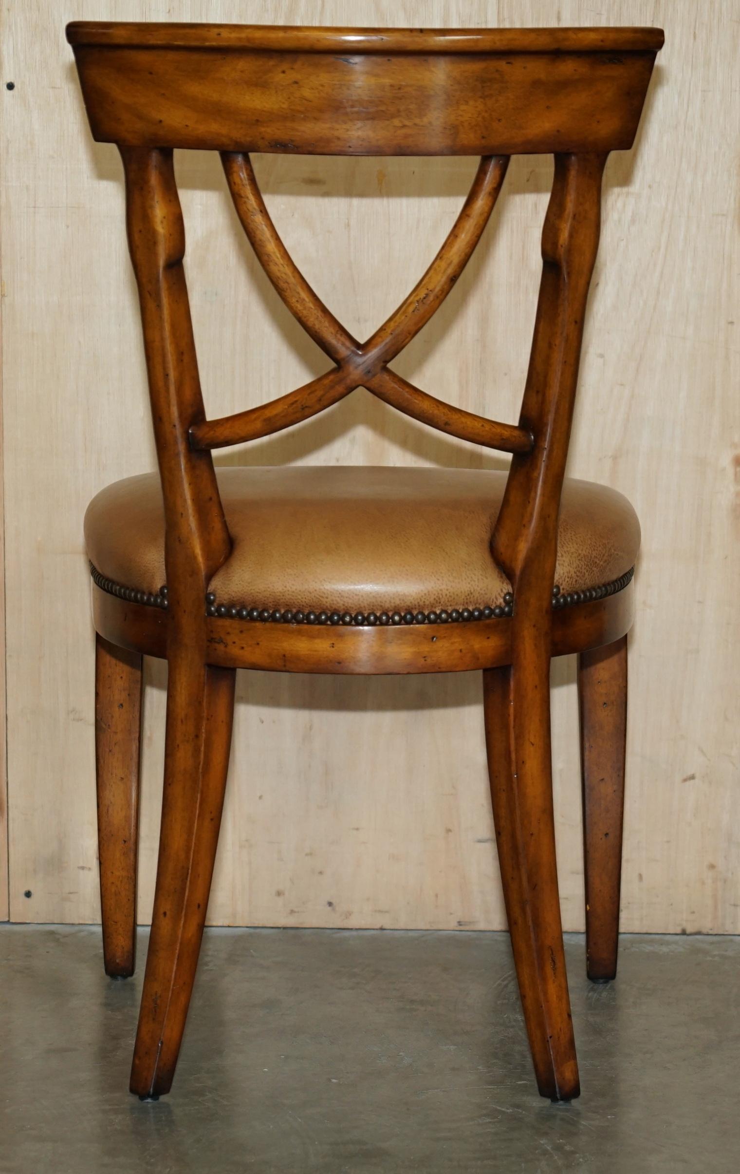 EIGHT STUNNING THEODORE ALEXANDER BROWN LEATHER EMBOSSED DiNING CHAIRS PART SET For Sale 1