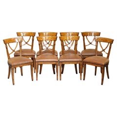 EIGHT STUNNING THEODORE ALEXANDER BROWN LEATHER EMBOSSED DiNING CHAIRS PART SET