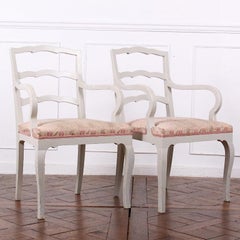 Eight Swedish Painted Ladder Back Chairs Four Side and Four Arm