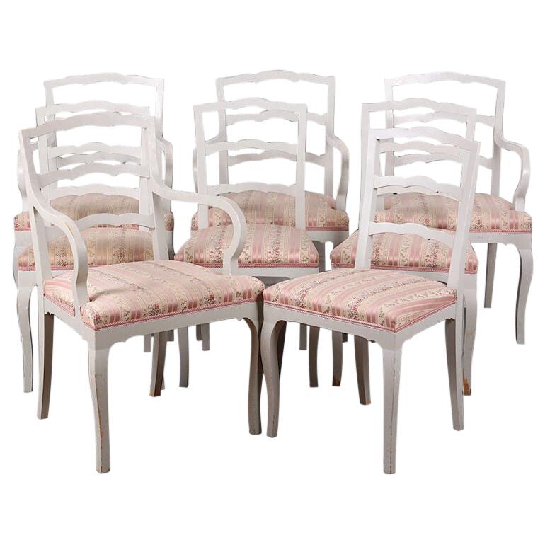 Eight Swedish Painted Ladder Back Chairs Four Side and Four Arm