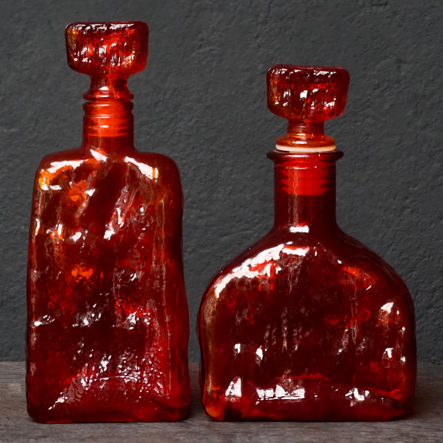 Blown Glass Eight Tangerine Amberina 60s Italian Empoli Rossini Glass Decanters Blenko Style