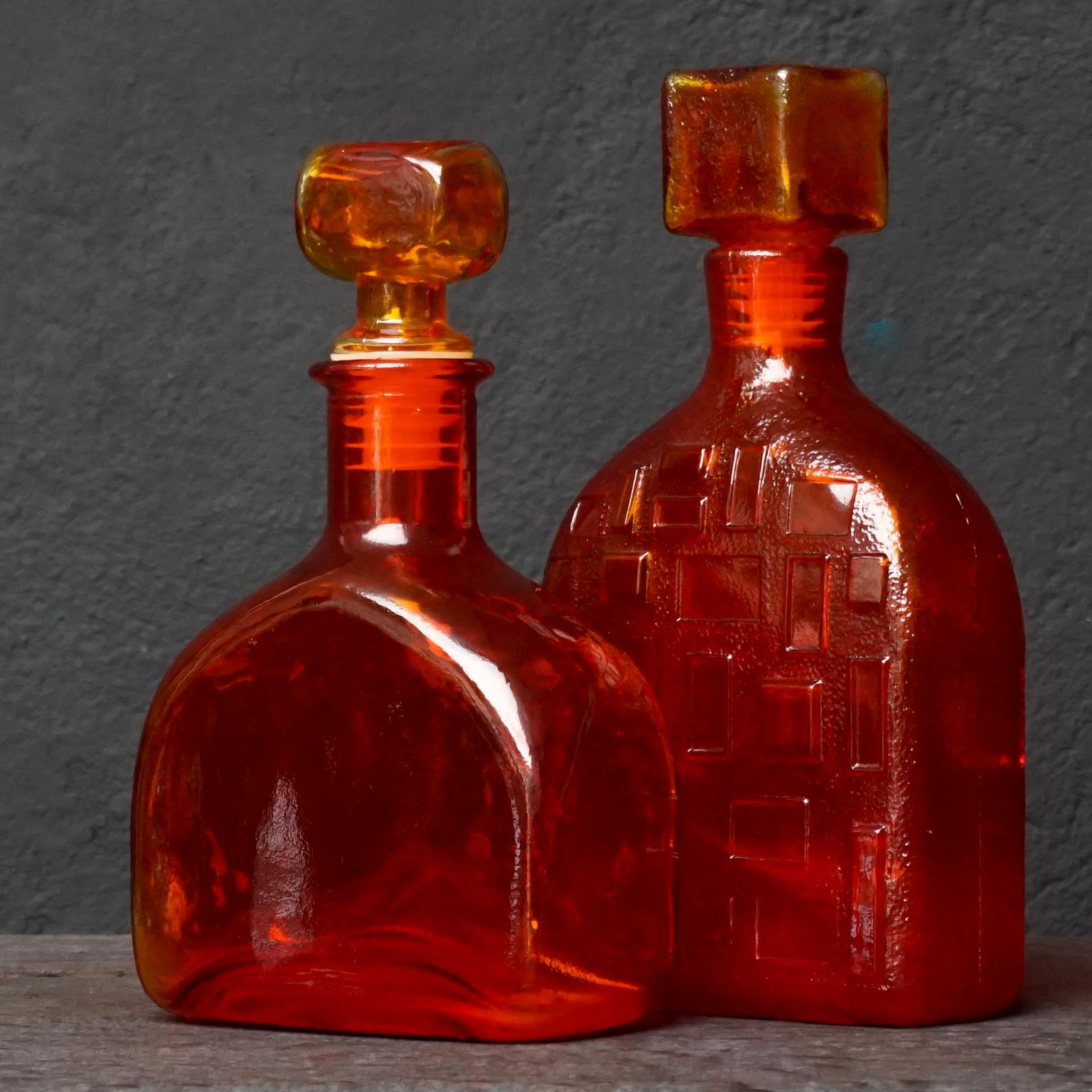 Eight Tangerine Amberina 60s Italian Empoli Rossini Glass Decanters Blenko Style 3