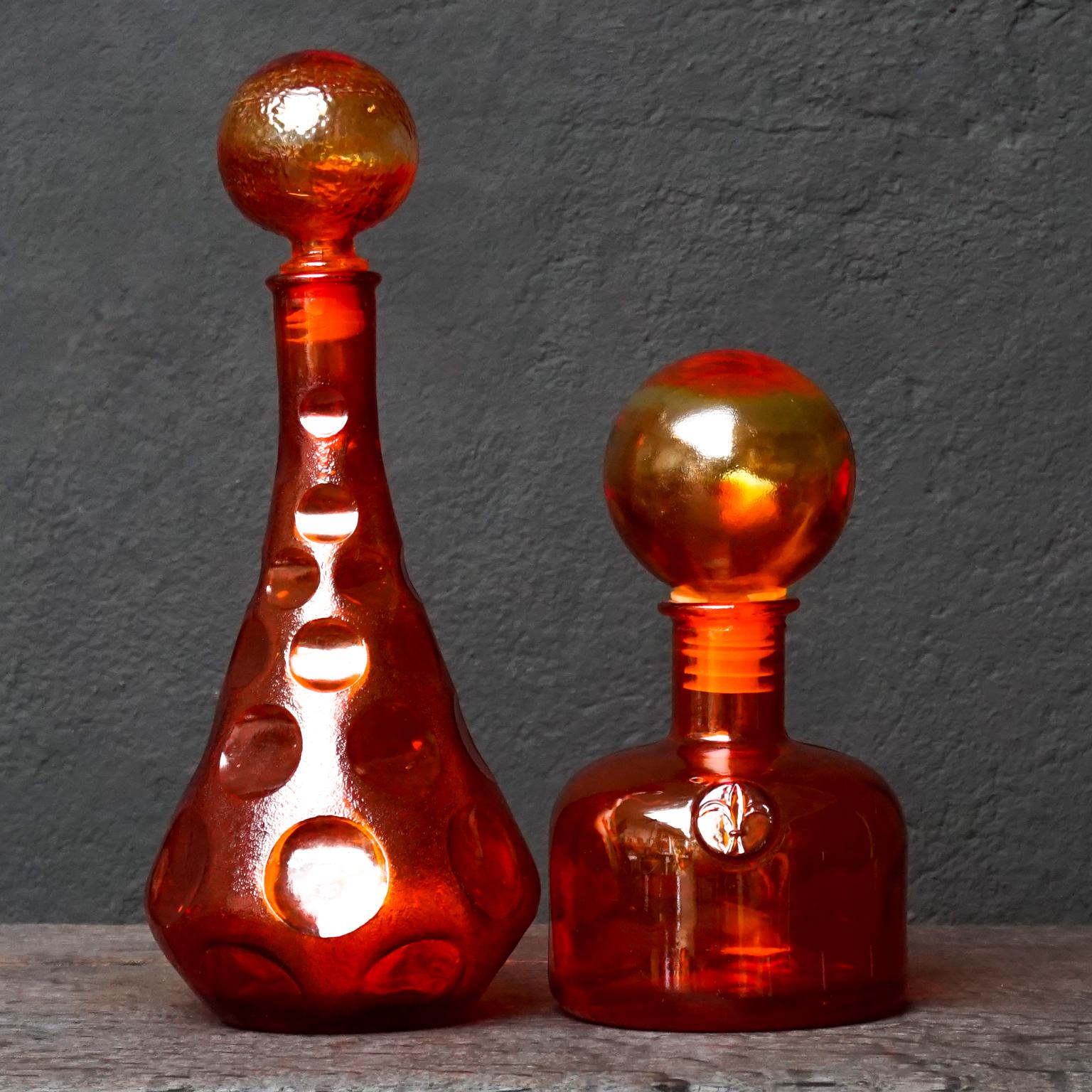 Pressed Eight Tangerine Amberina 60s Italian Empoli Rossini Glass Decanters Blenko Style