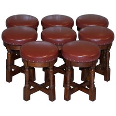 Used Eight Taylors Pub Furniture Sheldon Leather Oak Swivel Low Bar Stools Suite 8